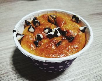 High angle view of dessert in bowl on table