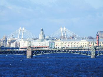 Bridge over river against blue sky