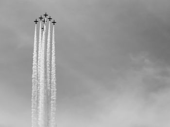 Low angle view of airplane flying against sky