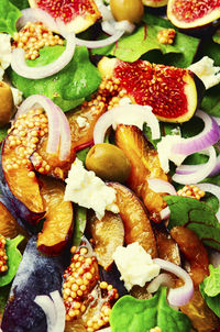 High angle view of food served in plate