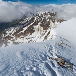 Scenic view of snowcapped mountains against sky