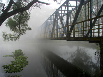 Scenic view of river against sky during foggy weather