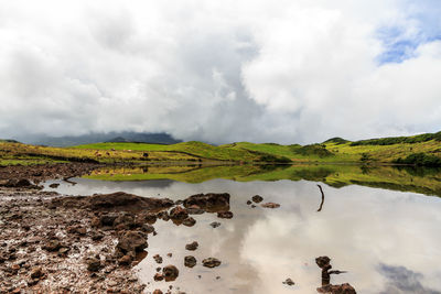 Scenic view of lake against sky