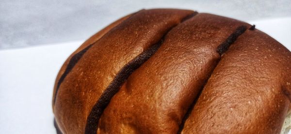 Close-up of bread against white background