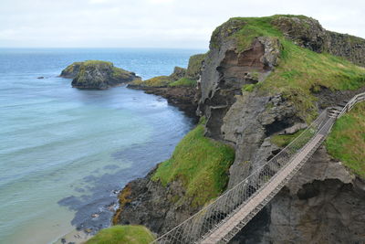 Scenic view of rocks in sea against sky