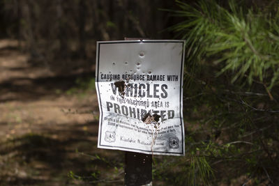 Close-up of information sign