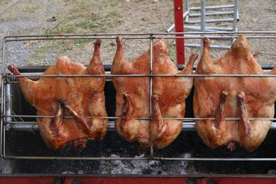 Close-up of meat on barbecue grill