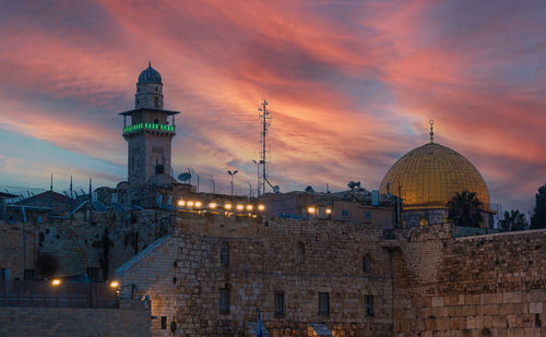 Jerusalem, israel old city at the western wall and the dome of the rock at dawn