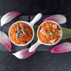 High angle view of breakfast on table