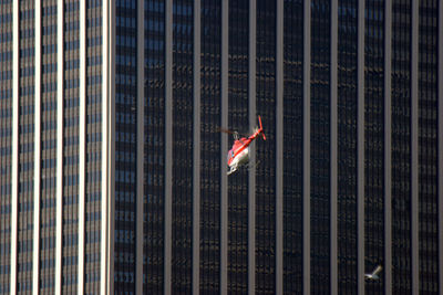 Low angle view of flag flying against building