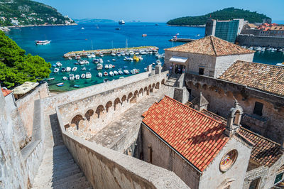 High angle view of buildings in city