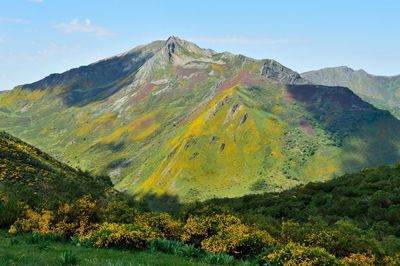 Raxos peak viewed from the enfestiella mountain pass in the somiedo mountains, asturias.