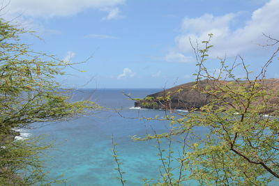 Scenic view of sea against cloudy sky