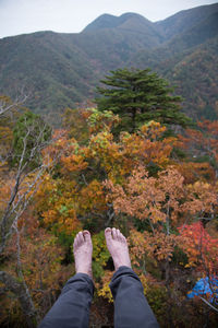 Low section of man on mountain during autumn