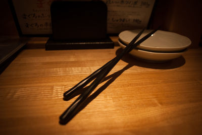 Close-up of wooden box on table