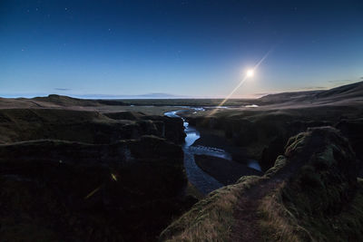 Scenic view of mountains at night