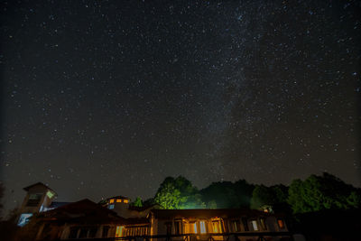Low angle view of trees against sky at night