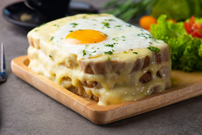 Close-up of breakfast served on table