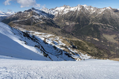 Scenic view of snowcapped mountains against sky