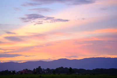 Scenic view of silhouette landscape against sky during sunset