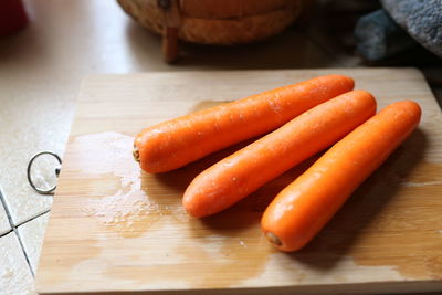 High angle view of vegetables on cutting board