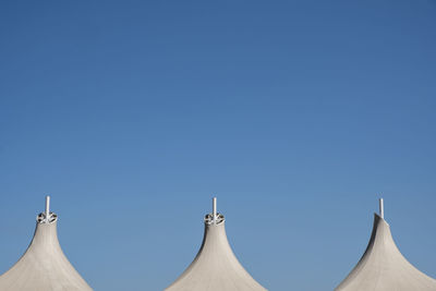 High section of roof against clear blue sky