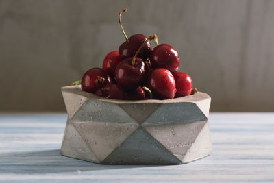 Close-up of strawberries in bowl on table