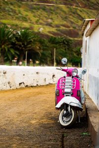 Close-up of bicycle against trees