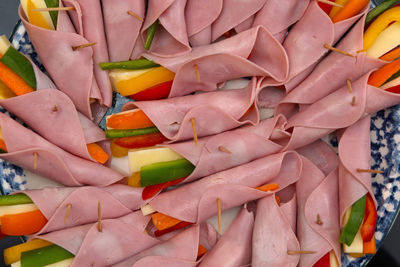 High angle view of chopped vegetables for sale in market