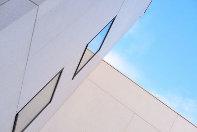 Low angle view of building against clear blue sky