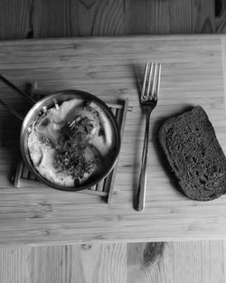 High angle view of food in plate on table