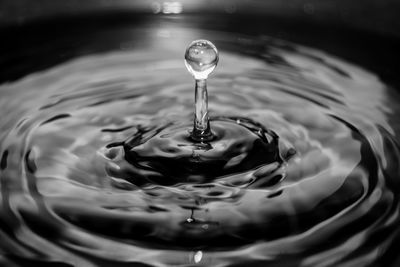 Close-up of drop falling on water