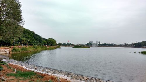 View of river with city in background