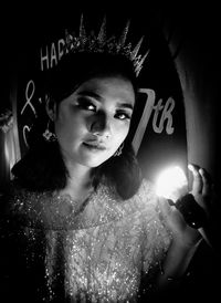 Portrait of woman with text