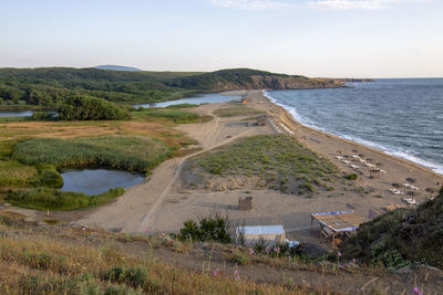 High angle view of beach against sky