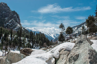 Scenic view of snowcapped mountains against sky