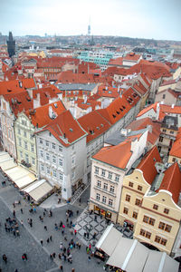 High angle view of buildings in city