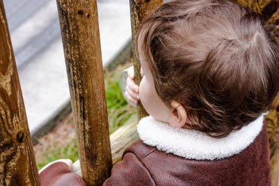 Close-up portrait of child during winter