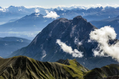 Panoramic view of snowcapped mountains against sky