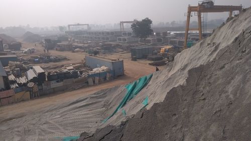 High angle view of construction site in city