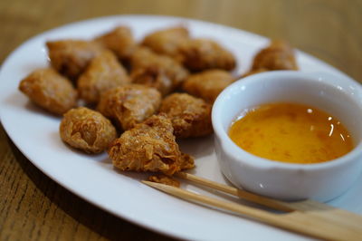 Close-up of served food in plate