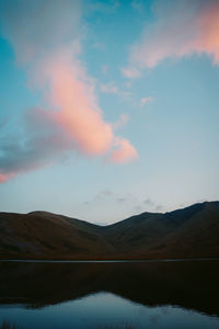 Scenic view of lake against sky during sunset