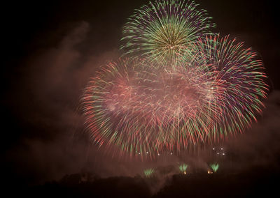 Low angle view of firework display at night