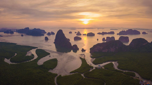 Scenic view of rocks during sunset