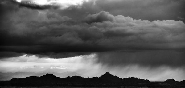 Scenic view of silhouette mountain against cloudy sky