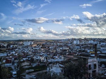 High angle view of cityscape against sky