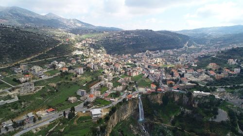 High angle view of townscape against sky