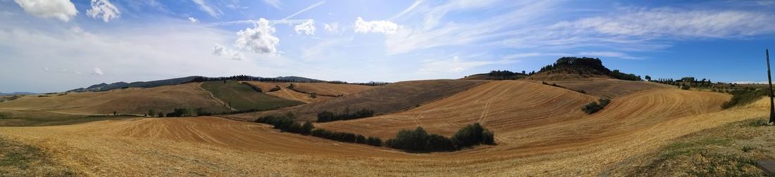 Panoramic view of arid landscape against sky