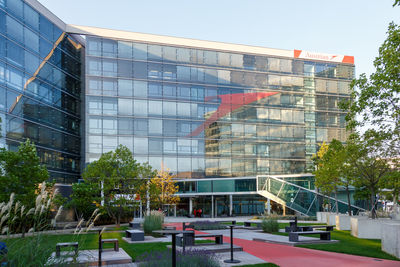 Exterior of modern building against clear sky