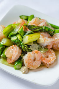 Close-up of prawns served in plate